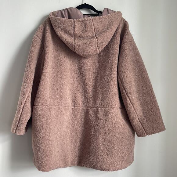 H&M plush teddy shearling full zip hooded oversized lined coat sz XL - Picture 9 of 9